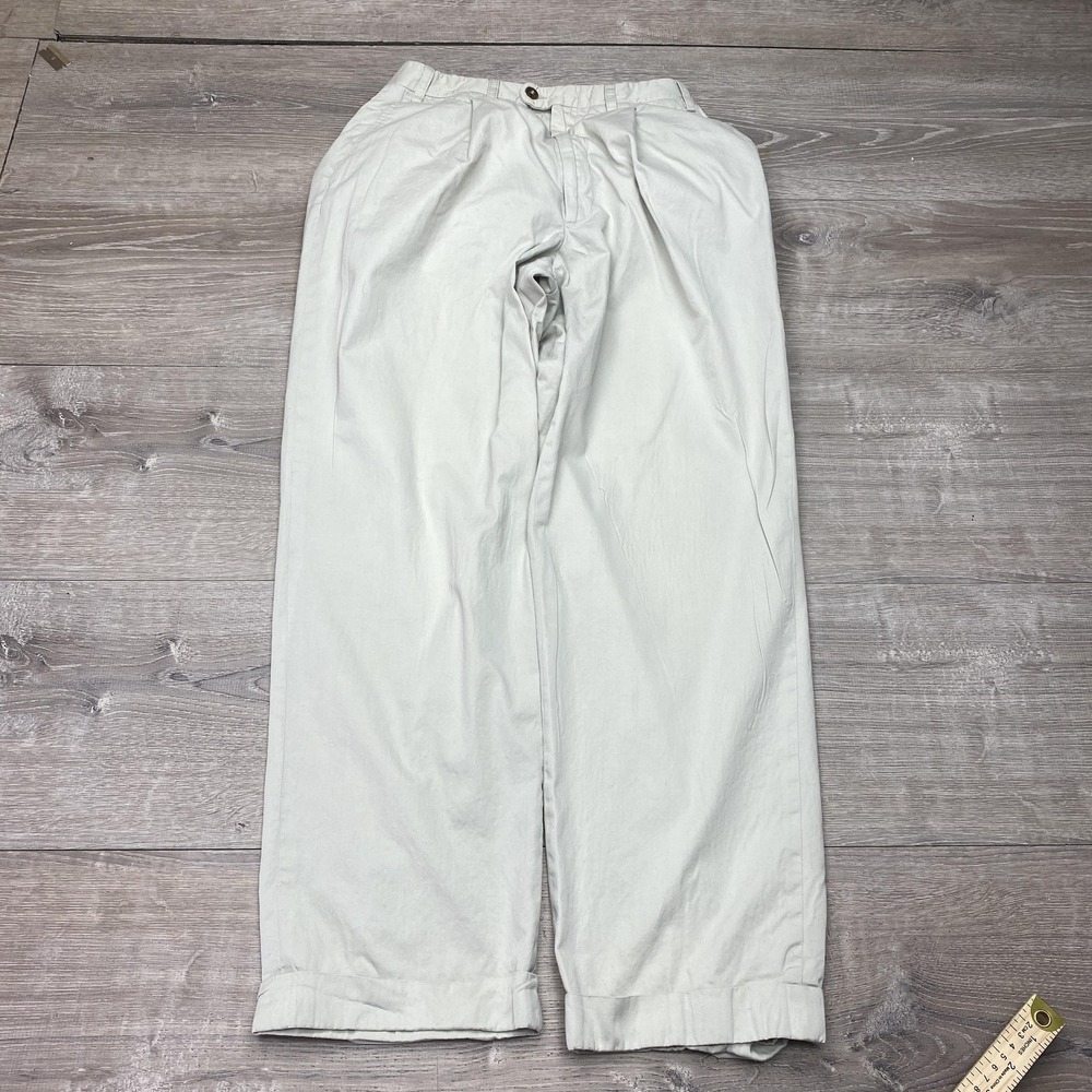 Canali Dress Pants Mens 32x30 White Cotton Pleated Cuffed Classic Trousers Italy